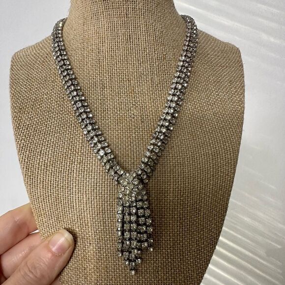 Vintage 50s Dazzling Rhinestone Fringe Necklace - Picture 4 of 13